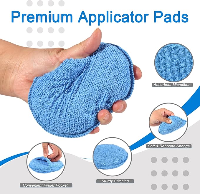 6PCS Wax Applicator Pads, 5" Microfiber Applicator Pad with Finger Pocket, Foam Buffing Pad for Car Detailing & Cleaning