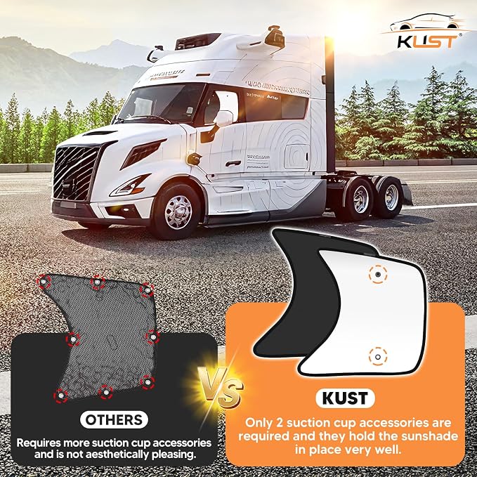 KUST 2PCS 23.6''×21.6'' Side Window Shades for Semi Truck - Freightliner Cascadia, International Trucks, Volvo VNL/VNR - Silver & Black Window Shades- Semi Truck Accessories for All Season