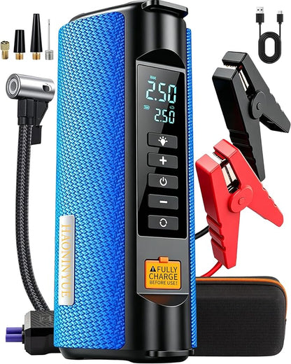 Car Battery Jump Starter with Air Compressor, 2500A Car Jumper Starter Portable150PSI, Battery Jumper Starter Portable Jump Box for Car Battery with 600LM,Jumper Cables, LCD Display