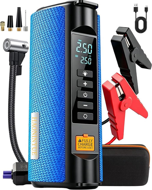 Car Battery Jump Starter with Air Compressor, 2500A Car Jumper Starter Portable150PSI, Battery Jumper Starter Portable Jump Box for Car Battery with 600LM,Jumper Cables, LCD Display