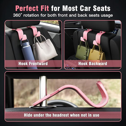 Amooca Car Seat Headrest Hook 4 Pack Hanger Universal Vehicle Car Storage Organizer for Handbag Purse Coat S Type Checkered Pink