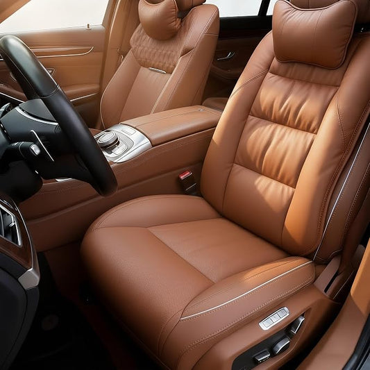 CORRIDOR Genuine Leather Seat Cushion for Car - Handmade - Relieve Hip, Pressure and Sciatica Pain - Ideal for Lower Back Pain - for Office Chair and Car Seat (Red Flag Brown, Backrest)