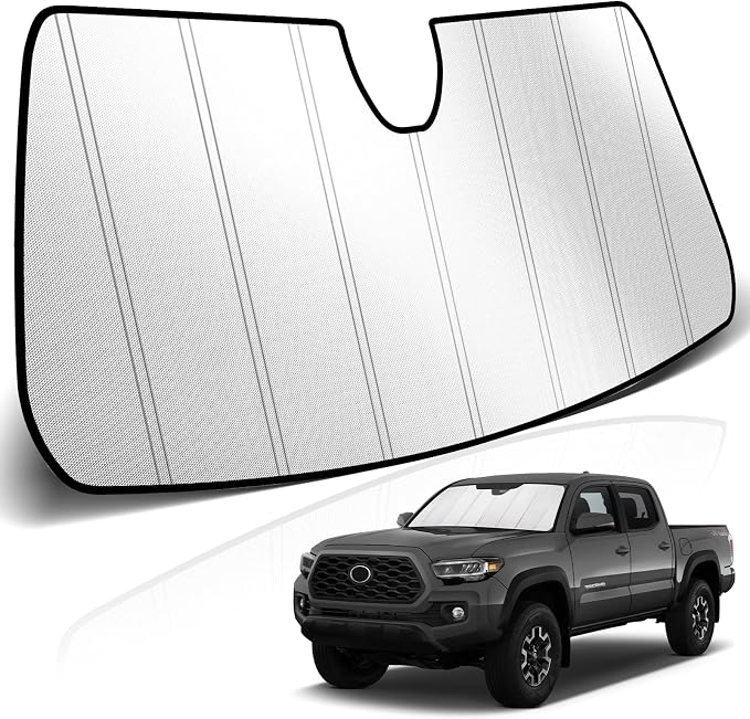 KUST Windshield Sun Shade for Toyota Tacoma 2018-2022 2023 Foldable Thicken Window Sunshade UV Protection Keep Cool Sunshield Easy Install Sun Visor Accessories Aluminum Film