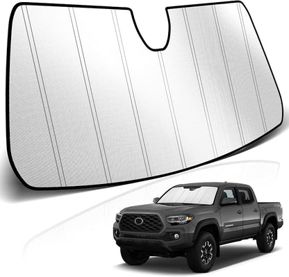 KUST Windshield Sun Shade for Toyota Tacoma 2018-2022 2023 Foldable Thicken Window Sunshade UV Protection Keep Cool Sunshield Easy Install Sun Visor Accessories Aluminum Film