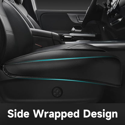 CAR PASS 2 Pack Leather Front Car Seat Covers, Bottom Seat Covers Full Wrapped with Storage Pocket, Anti-Slip Leather Seat Protectors,Waterproof Seat Cushion Pad Universal Fit Sedan SUV Truck, Black