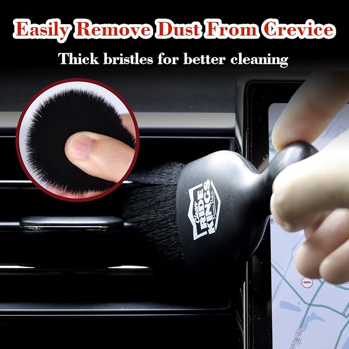 Car Interior Detailing Brush, Soft Bristle Auto Dashboard Dust Cleaner with Cover for Car Vents, Leather & Computer, Cleaning Supplies Gifts for Men Women - Black