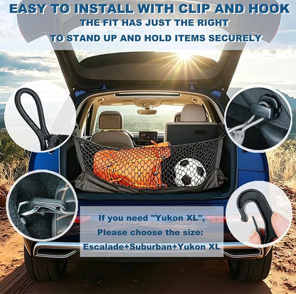 Envelope Style Cargo Net Compatible with Chevrolet Chevy Tahoe, GMC Yukon (Not for XL) New 2026 2025 2024 2023 2022 2021 2020 2019 2018 2017 2016 2015 Upgraded SUV Trunk Car Rear Tailgate Netting