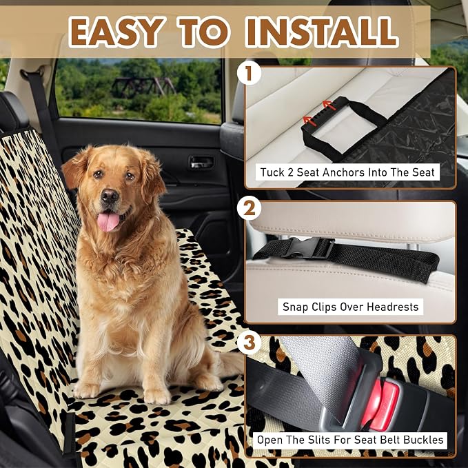 NECKORY Backseat Cover for Dogs, Waterproof and Non-Slip Pet Bench Seat Covers, Car Seat Protector for Back Seat, Universal Size Rear Car Seat Cover Fits Cars, Trucks and SUVs, L-Leopard&Black