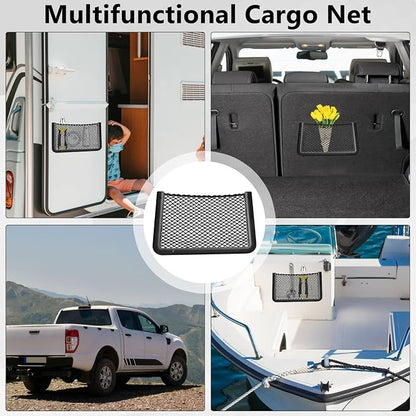 2 PCS Car Net Pocket, ABS Plastic Frame Cargo Net Storage Car Pockets Phone Net, Cars Mesh Nets Pockets with Screws for Auto, RV, Boat, and Camper Storage Nets (11.8 x 7.9 Inch)