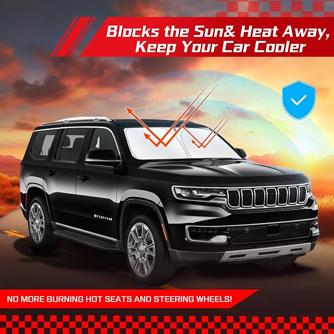 ARISMOTOR Windshield Sun Shade for Jeep Wagoneer 2022-2026, Custom Fit Foldable Front Window Sunshade Sun Visor Protector, Block UV Rays Keep Your Car Cooler
