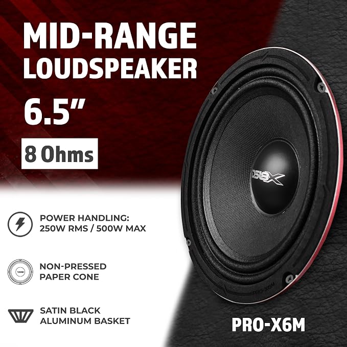 DS18 PRO-X6M Loudspeaker - 6.5", Midrange, Red Aluminum Bullet, 450W Max, 225W RMS, 8 Ohms - Premium Quality Audio Door Speakers for Car or Truck Stereo Sound System (1 Speaker), Classic