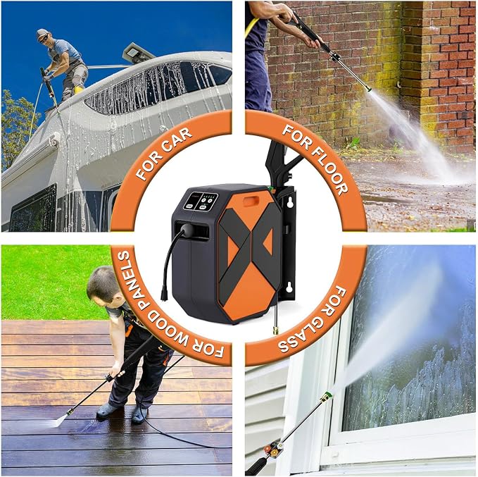 5000PSI Wall Mounted PowerWasher with 4 Quick Connect Nozzles, Foam Cannon for Car, Lane, Patio Cleaning