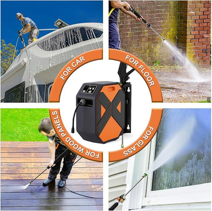 5000PSI Wall Mounted PowerWasher with 4 Quick Connect Nozzles, Foam Cannon for Car, Lane, Patio Cleaning