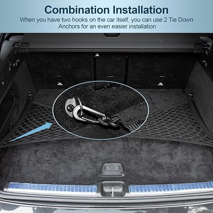 Cargo Net for SUV Trunk Net Organizer 35.4 x 11.8 inches, Elastic Heavy Duty Storage Mesh Net with Hooks Double-Layer Car Rear Cargo Net for Sedan, Vehicle