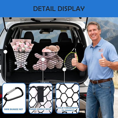 Envelope Style Cargo Net for 2024 2025 2026 Hyundai Santa Fe Accessories, Rear Trunk SUV Mesh Cargo Net, Upgraded 5mm Bungee & Double-Layer Nylon Storage Tailgate Netting Grocery&Tools Organizer