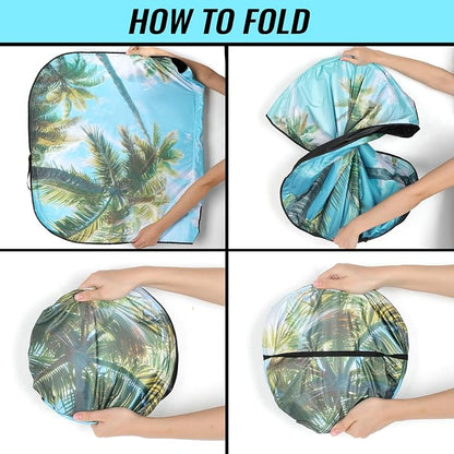 Avisky Windshield Sun Shade for Cars, Trucks & SUVs, Polyester Front Window Sunshade to Block UV Rays & Heat, Foldable Auto Front Windshield Cover, 57“x31”