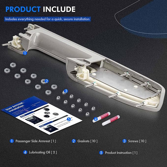 22818471 Front Right Passenger Side Armrest Repair Kit Fit for Chevy Silverado 1500 2500HD 3500HD 2010-2014 For GMC Sierra 1500 2500 HD 3500 HD 2010-2014 Door Panel with Release Handle Below Armrest