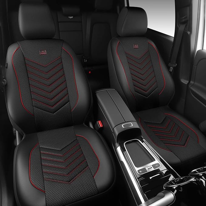 CAR PASS 3D Foam Mesh Leather Car Seat Covers Front Seats, Breathable Front Seat Cover for Cars, Comfortable Universal Fit for SUV Truck Sedan Automotive Anti-Slip Airbag Compatible, Black and Red