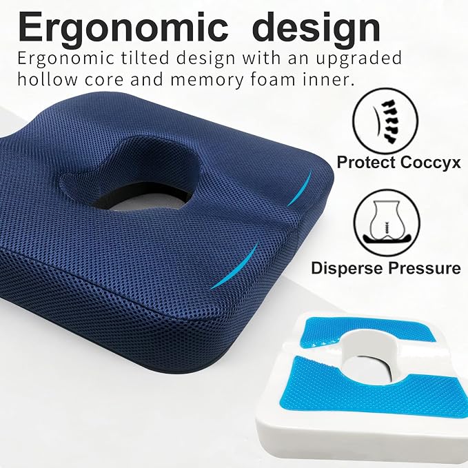 Donut Pillow for Tailbone Pain&Hemorrhoid,Wheelchair Seat Cushion for tailbone pain relief,Gel Cushions for Pressure Relief,Memory Foam Pad for Office Chair,Stands & Postpartum Pregnancy(Blue)