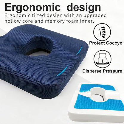 Donut Pillow for Tailbone Pain&Hemorrhoid,Wheelchair Seat Cushion for tailbone pain relief,Gel Cushions for Pressure Relief,Memory Foam Pad for Office Chair,Stands & Postpartum Pregnancy(Blue)
