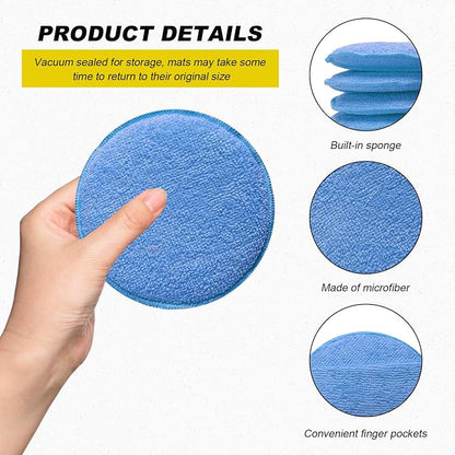 8PCS Microfiber Wax Applicator Pads, 5 Inch Round Car Wash Sponge Cleaning Tools with Finger Pocket, Scratch-Free Ultra-Soft Foam Bulk for Fine Polishing Detailing Waxing (Royal Blue)