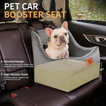 Dog Booster Car Seat for Small to Medium Dogs Up to 35 lbs, Elevated Pet Car Seat with 2 Safety Belts, Detachable Washable Cover, Non-Slip Stable Base, Front/Back Seat Travel Booster