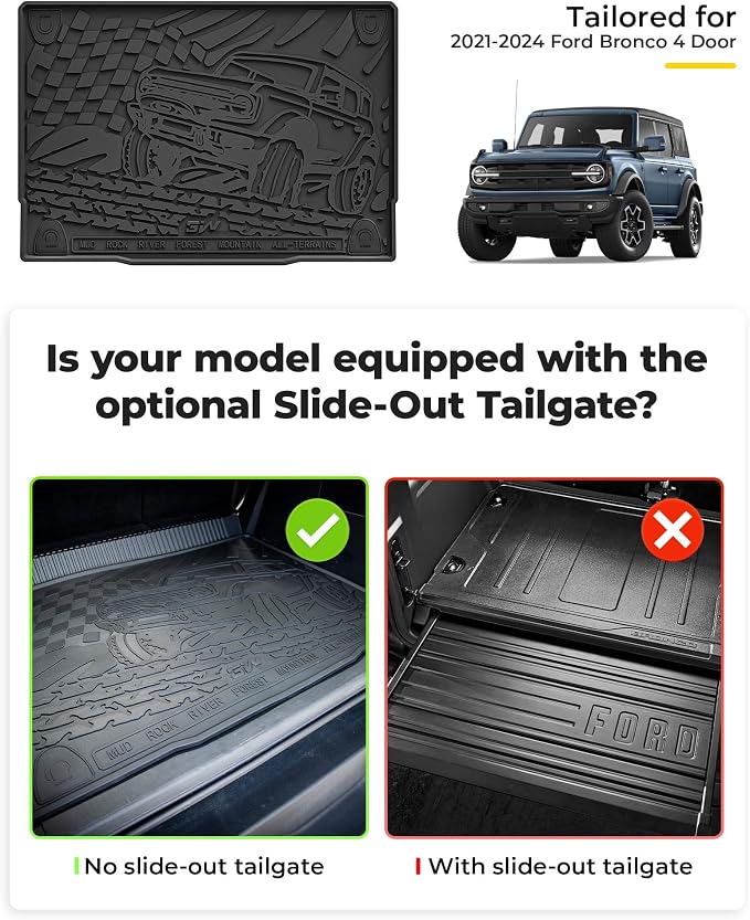 3W Ford Bronco Floor Mats & Cargo Liner & Back Seat Cover Custom Fit for 2021-2025 2026 Bronco 4 Door All Weather Custom Fit Ford Bronco Accessories (Not for Sport & Rubberized Floor)
