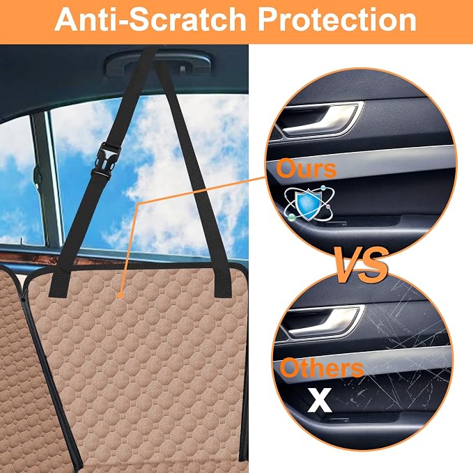 Mancro Back Seat Pet Cover for Dogs, 2026 Upgraded 600D Heavy Duty Waterproof & Scratch-Resistant Dog Hammock for Car, Car Cover for Dogs with Sedan, Trucks and SUVs, Standard, Khaki