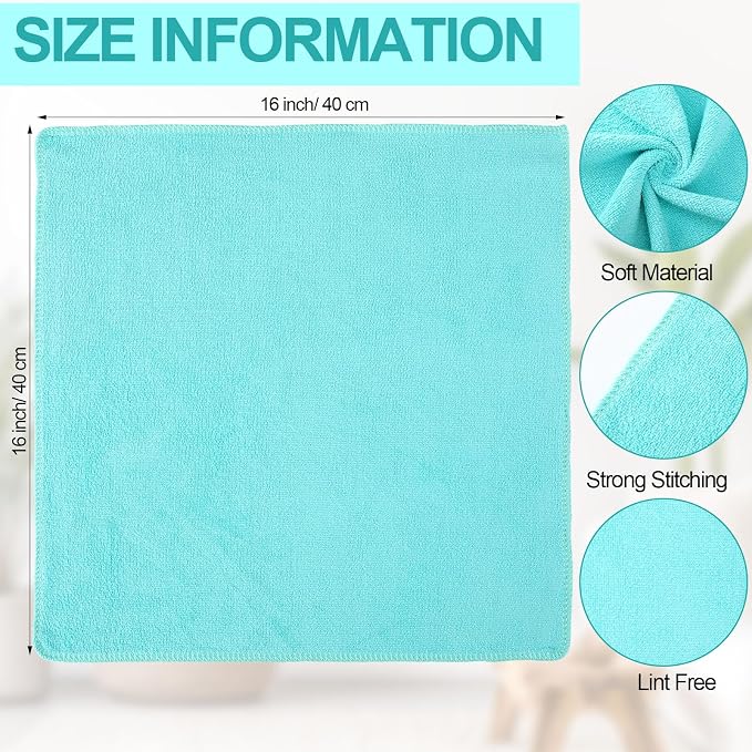 Nuenen Cleaning Cloths for Cars 16 x 16 Inch Ultra Absorbent Towels Drying Microfiber Reusable Cleaning Supplies House Kitchen Window Microfiber Towel(Teal Blue,60 Pcs)
