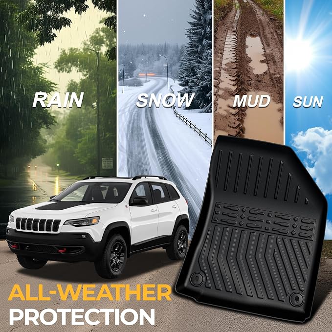 Floor Mats for Jeep Cherokee 2019-2023, All Weather Floor Mats Trunk Cargo Liner with Backrest Protectors and Door Sill Guards Accessories, Full Coverage Set