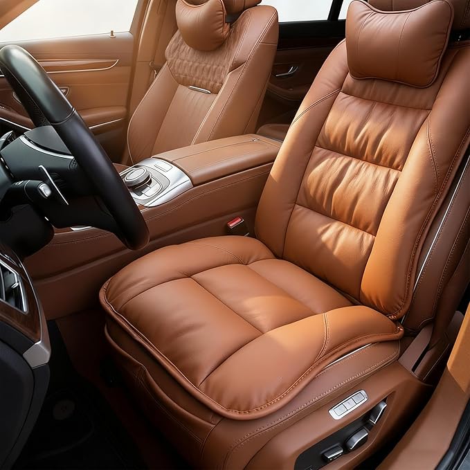 CORRIDOR Genuine Leather Seat Cushion for Car - Handmade - Relieve Hip, Pressure and Sciatica Pain - Ideal for Lower Back Pain - for Office Chair and Car Seat (Red Flag Brown, Cushion + Backrest)