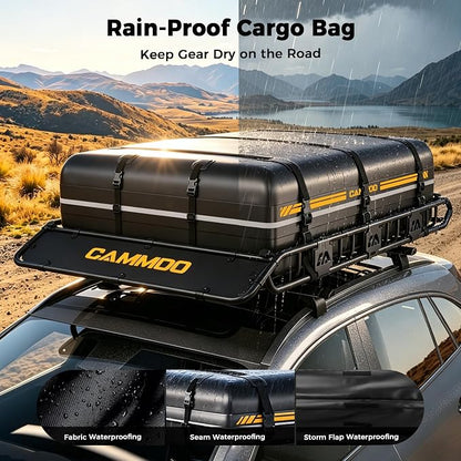 CAMMOO 64"x39" Roof Rack Basket, Removable Fairing & Support Bars for Kayaks/Long Gear, 20 Cu.Ft Waterproof Soft Bag+Lock+Net+Strap–200Lbs Capacity Car Roof Cargo Carrier for SUV Truck Camping