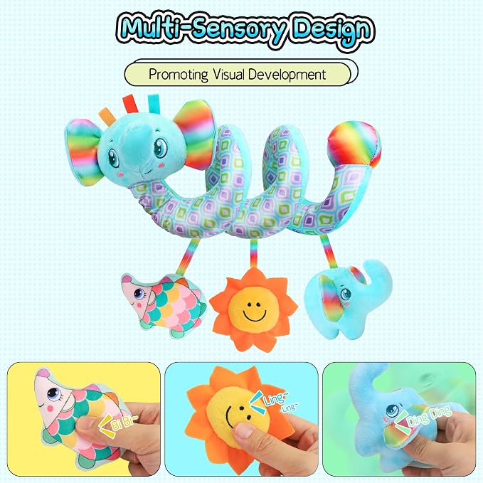 Spiral Car Seat Toys for Babies, 0-6 Months Infant Carseat Sensory Toys Hanging Stroller Accessories Newborn for Baby Boys Girls Essentials Stuff