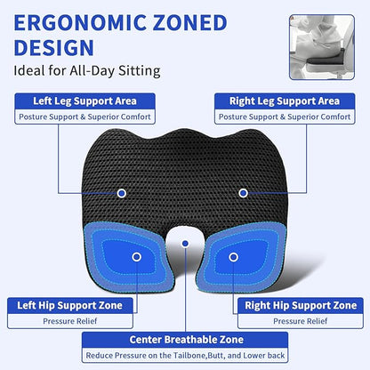 Gooo&Ma Car Seat Cushion & Office Chair Pad - Air Fiber Breathable U-Shape Cooling Cushion for Tailbone Comfort, Driving, Desk & Gaming, Ergonomic Washable Seat Pad with Non-Slip Base(Black)