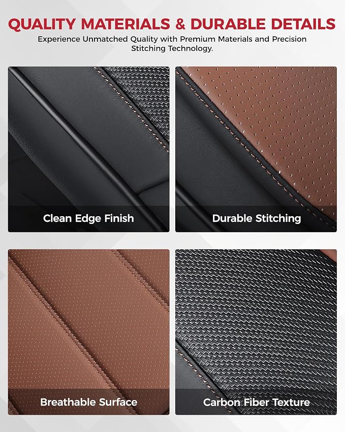 FREESOO Universal Full Seat Covers, Waterproof Faux Leather Automotive Seat Covers with Carbon Fiber Texture Seat Belt Pads, Anti-Slip Airbag Compatible Car Seat Covers for Cars SUVs Trucks