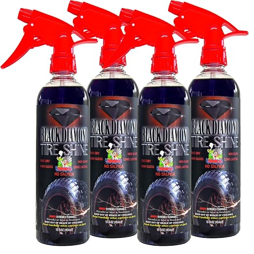 Black Diamond Tire Shine 16oz (Pack of 4) High Gloss - Non Sling - Long Lasting - Fast Dry - #BestiaNegraShine - #BlackBeastShine
