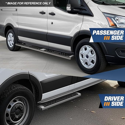 Auto Dynasty Running Boards Compatible with 2015-2024 Ford Transit 150 250 350, Stainless Steel Side Step Rail Nerf Bars, 6.5" x 36" Left / 96" Right Step Bars, Polished Chrome