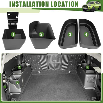 Trunk Organizer for 2010-2024 Toyota 4Runner 5-Seat 2nd Row(NOT Fit 7-Seat 3rd Row), Rear Trunk Storage Box Bin Cargo Tray for 10-24 4 Runner Interior Accessories(4Pcs Trunk Organizer)
