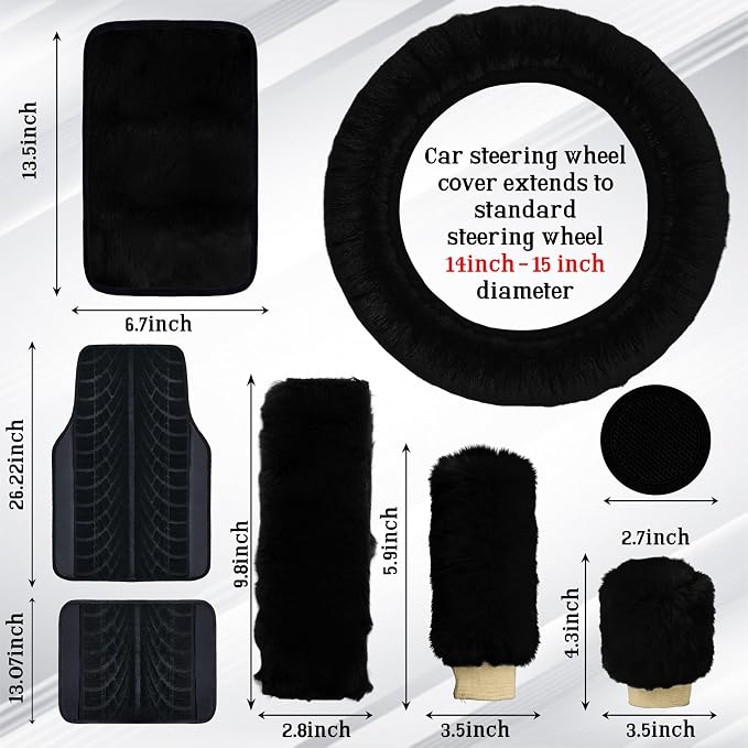 Car Seat Cover Full Set for Women with Floor Mats,3D Air Mesh Car Seat Cover with 5mm Composite Sponge Inside,Universal Fluffy Steering Wheel Cover, Accessories Full (Blake)