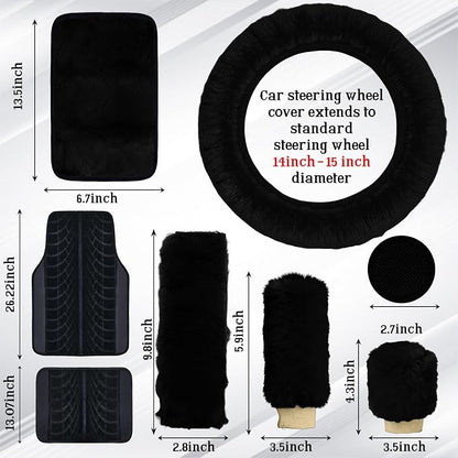 Car Seat Cover Full Set for Women with Floor Mats,3D Air Mesh Car Seat Cover with 5mm Composite Sponge Inside,Universal Fluffy Steering Wheel Cover, Accessories Full (Blake)