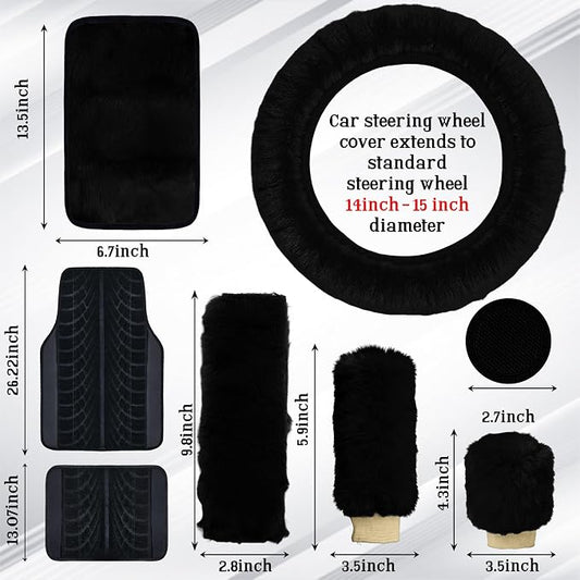 Car Seat Cover Full Set for Women with Floor Mats,3D Air Mesh Car Seat Cover with 5mm Composite Sponge Inside,Universal Fluffy Steering Wheel Cover, Accessories Full (Blake)