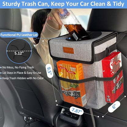ELONGRIVER Car Trash Can Bin for Back Seat Leak Proof, Cute Car Trash Bag Hanging, Vehicle Trash Can for SUV Truck Van, Automotive Garbage Cans Front Seat Grey