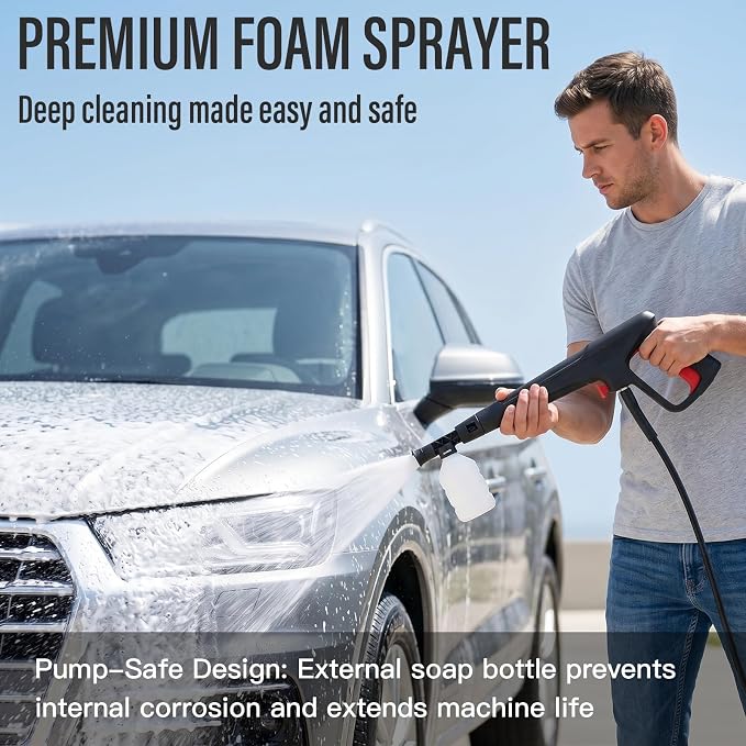 MZK 2026 New Lightweight Pressure Washer, Portable One-Button Start with 4 Adjustable Nozzle & Foam Cannon, Powerful Cleaning Machine for Cars, Patios, Fences & Driveways(Red)