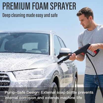 MZK 2026 New Lightweight Pressure Washer, Portable One-Button Start with 4 Adjustable Nozzle & Foam Cannon, Powerful Cleaning Machine for Cars, Patios, Fences & Driveways(Red)