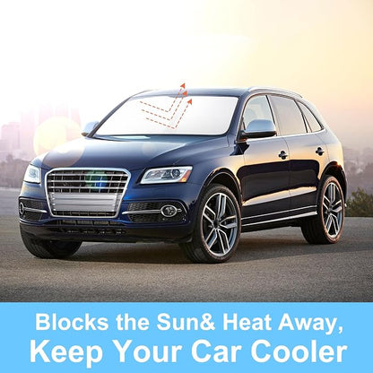 TINGLU Sun Shade for 2009-2017 Audi Q5/2014-2017 Audi SQ5 Accessories Windshield Sun Shade Window Shade UV Rays Protection Sun Visor Cover with Steering Wheel Sunshade Storage Bag