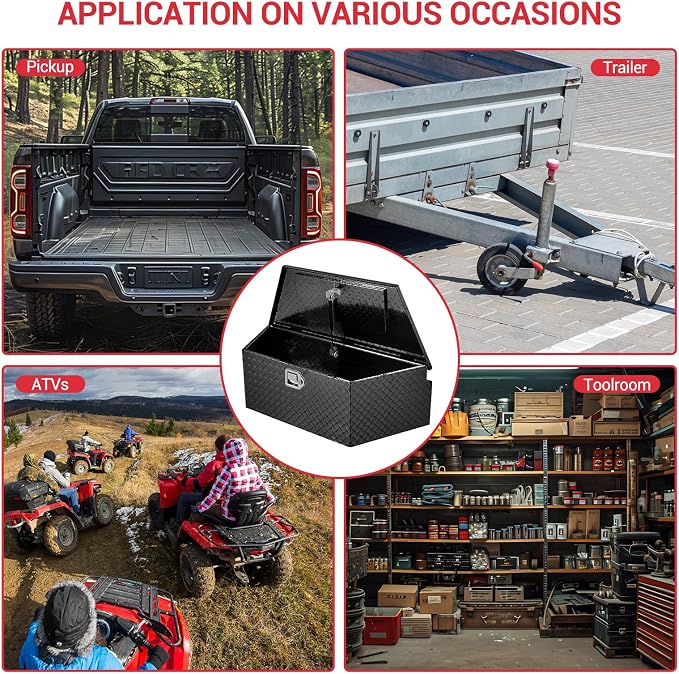 GarveeTech 33 in Trailer Tongue Boxes,Heavy Duty Aluminum Trailer Tool Box With Lock and Keys,Diamond Plate Storage Box,Waterproof Trailer Box for Pick Up Truck Bed,RV Trailer,Black
