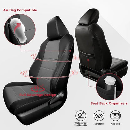 FREESOO RAV4 Seat Covers Full Set Custom Fit for Toyota Rav4 2021-2024 Prime SE,XSE & 2019-2025 Hybrid/PHEV SE,XSE Faux Leather Car Seat Cover, Airbag Compatible, Black Gray