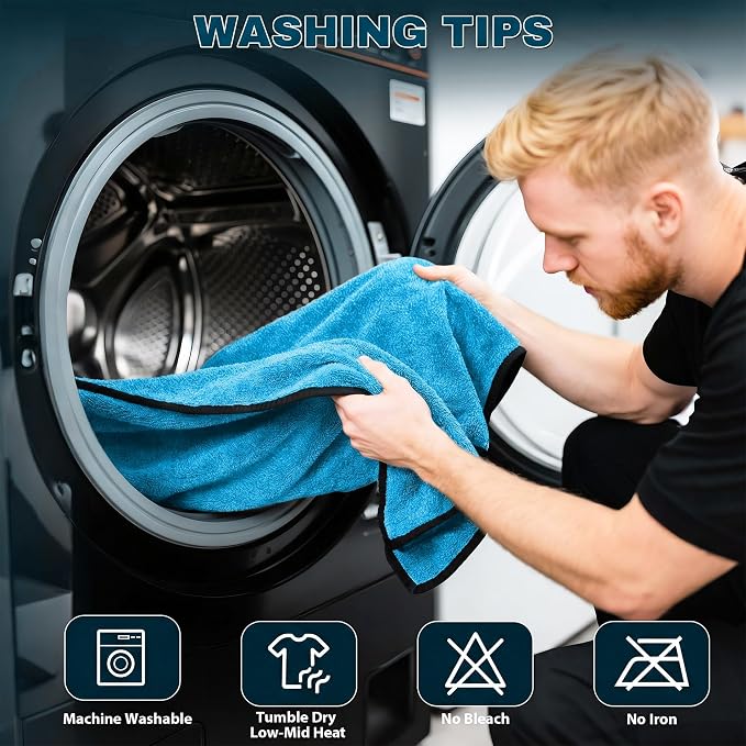 Aidoclip 4PCS Car Drying Towel Microfiber Detailing Kit - 36x24 in Car Towels Cleaning Supplies, Reusable Shammy Quick Dry Cloth for Carwash, for Auto, Boat, RV, Garage & Home (Blue)