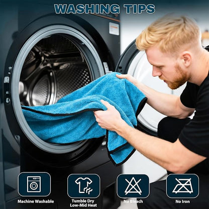 Aidoclip 4PCS Car Drying Towel Microfiber Detailing Kit - 36x24 in Car Towels Cleaning Supplies, Reusable Shammy Quick Dry Cloth for Carwash, for Auto, Boat, RV, Garage & Home (Blue)