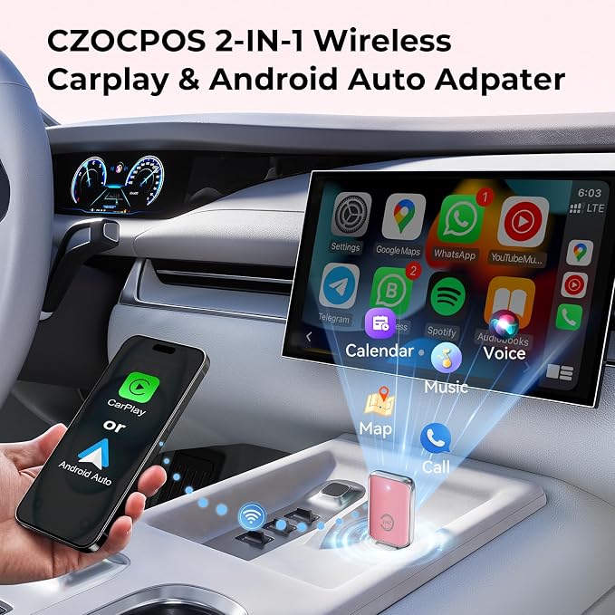Wireless Carplay Adapter for iPhone, Convert Wired Carplay to Wireless, 2 in 1 Plug and Play Mini CarPlay Android Auto Adapter for iOS 10 Android 11 and Above, Cars with Built-in Carplay (Rose Pink)